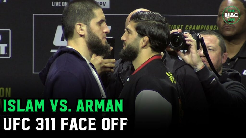 Islam Makhachev vs. Arman Tsarukyan Face Off | UFC 311 Press Conference