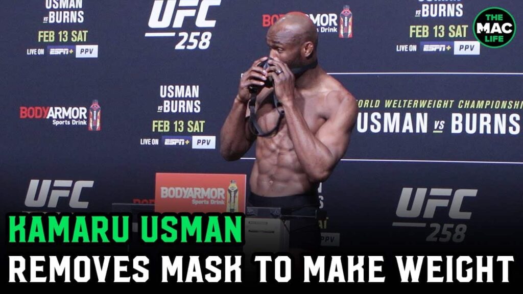 Kamaru Usman misses weight by .5-pounds and has to remove mask at UFC 258 official weigh-ins