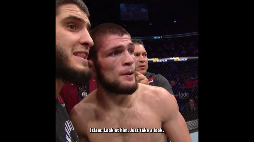 Khabib had some words for Conor in-between rounds! 🔴 #nocommentary