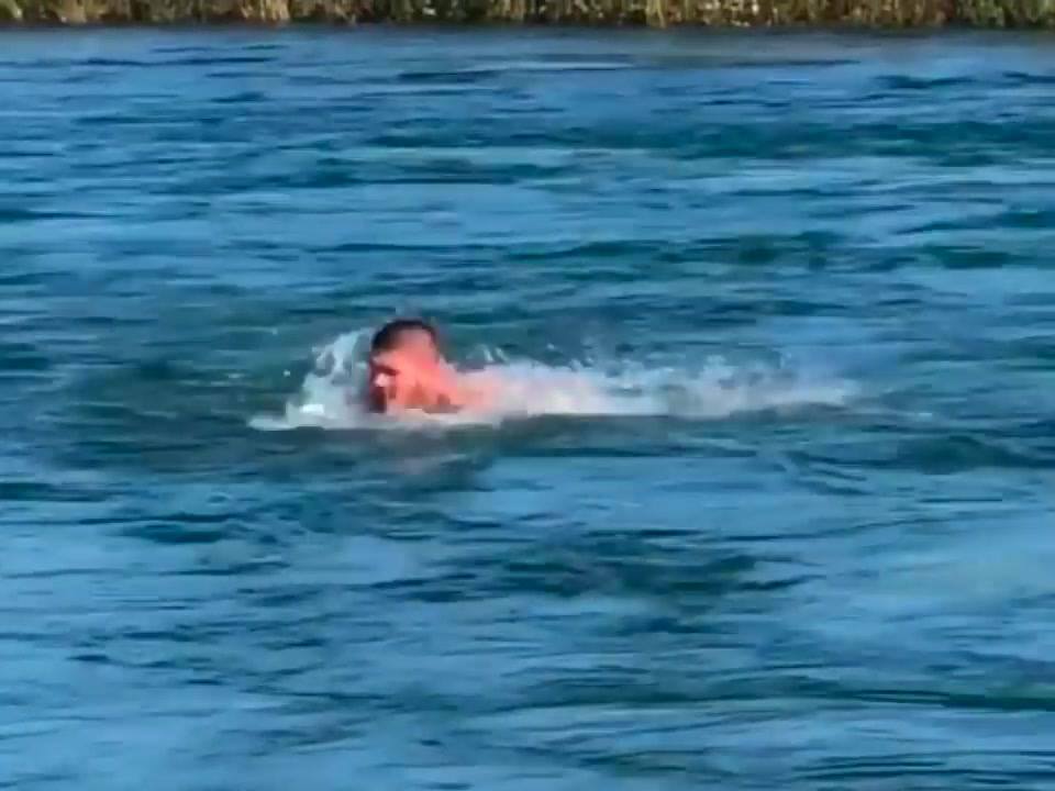 Khabib swimming against the river