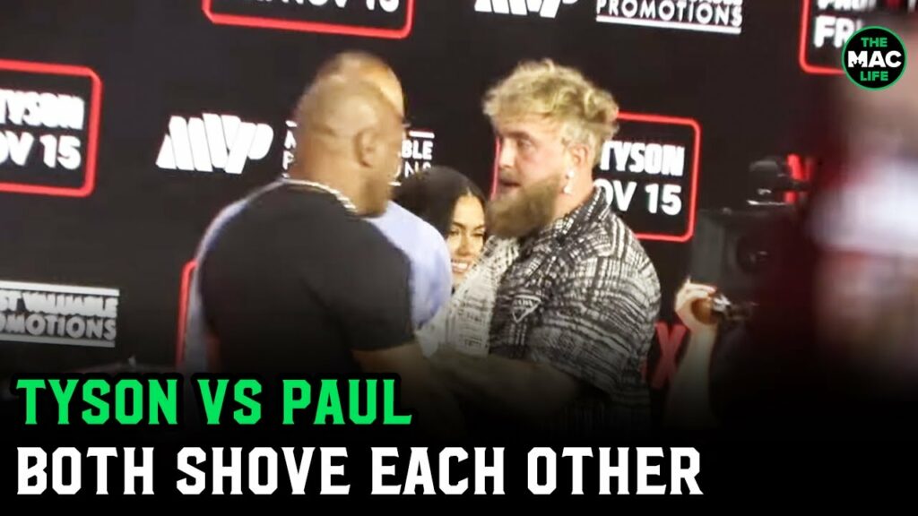 Mike Tyson vs. Jake Paul Face Off with Shoving Match